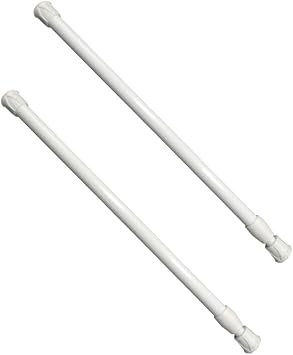 Tension Rod,Extendable Curtain Poles,30-50cm Extendable Hanging Bar,No Drill Spring Net Voile Curtain Tension Pole Adjustable Telescopic Rods Extendable for Kitchen White,2Pcs