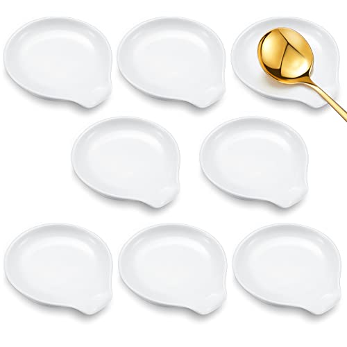Image of Irenare 8 Pcs Ceramic Spoon Rest for Stove Top, 3.74 Inch Porcelain Spoon Holder, Coffee Utensil Rest Heat Resistant Dishwasher Safe for Home Kitchen Accessories Gift(White)