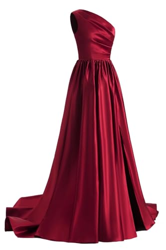 One Shoulder Prom Dresses Long 2025 New Satin Ball Gowns Formal Evening Dress with Slit,R132