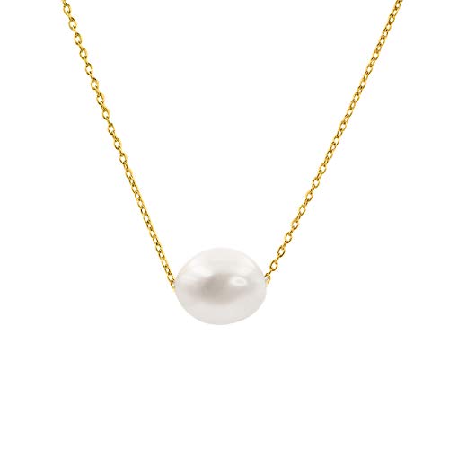 Collier pendentif perle de culture d'eau douce, forme baroque 10-11 mm - Chaîne et Pendentif en Argent Sterling 925 Plaqué Rhodium ou Or 18k par Secret & You - 38 à 45 cm de long Cover