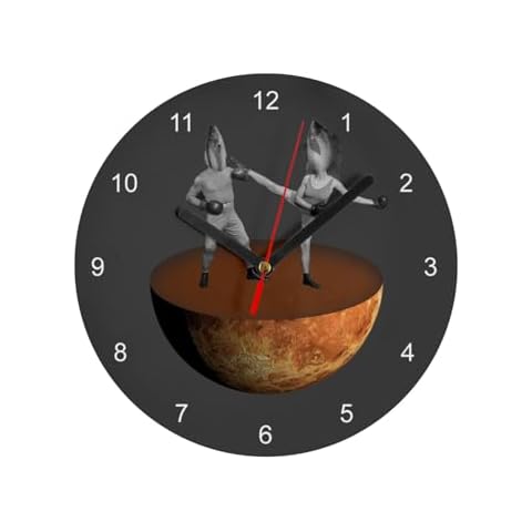 Fabulous Glass Wall Clock - Fish Fighters Boxing Fish Collage Art Surrealism Cover