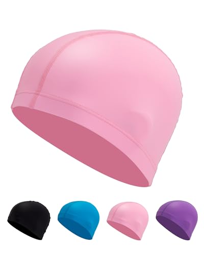 Bonnet de Bain Enfant Tissu (4-10 Ans) : Confortable, Élastique et Durable pour Les Jeunes Nageurs (Rose Clair)