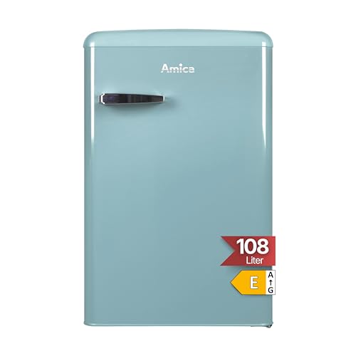 Amica KS 15612 T Retro Kühlschrank mit Gefrierfach / Ice Blue / 88cm (H) x 55cm (B) x 62cm (T) / Retro-Design