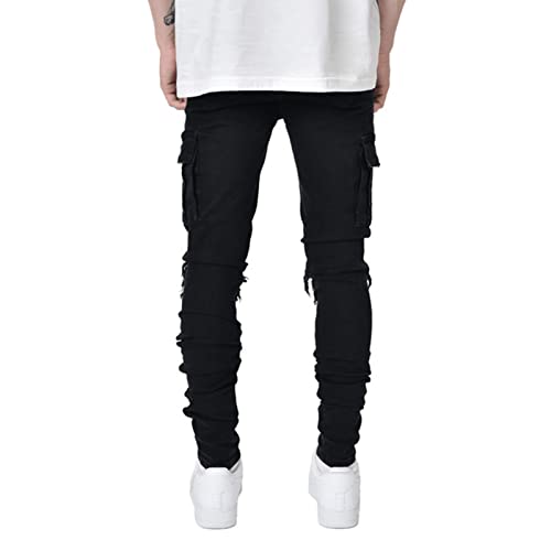 Maiyifu-GJ Men's Ripped Moto Biker Jeans Motorcycle Multi Pockets Denim Pants Distressed Skinny Holes Hip Hop Stretch Jean3