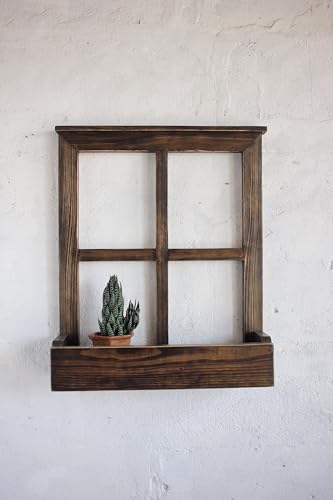 Image of Handcrafted Wooden Hanging Flower Basket -Creative Wall Window Decoration (Blue) - Perfect Wooden Wall Planter for Living Room and Balcony Decor (Walnut)