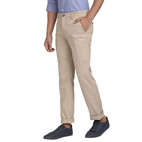 Image of Colorplus Men's Cotton Blend Solid Piece Dyed Pattern Tailored Fit Flat Front Casual Trouser