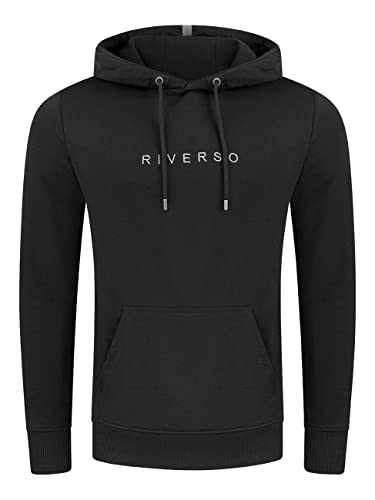 riverso Pull à Capuche RIVErik - pour Homme - avec Logo - avec Poches Kangourou - en Coton - Noir Rouge Marron Beige Rouge - S M L XL 2XL 3XL 4XL 5XL, Noir (24000), XL Cover
