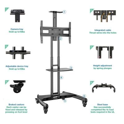 Image of AUDIOVAN Heavy Duty Led TV Stand with Wheels for 32-75 Inch TV Display Stand Rolling Matel TV Cart Trolley Mobile Movable TV Bracket (Model No. AVT-1500)