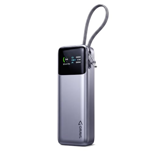 Image of GRAVL Forge 130, 20000mAh Laptop Power Bank, 130W Fast Charging, iPhone Android, Flight Safe, Type-C Cable, Smart Display (Gray)