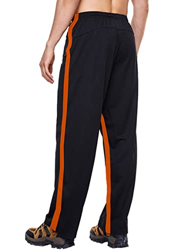 Yukaichen Men’s Athletic Running Pants Open Bottom Mesh Sweatpants Zipper Pockets Black/Orange L #TOP3