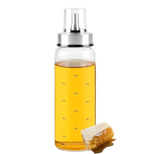 Hynorian Honigspender Glas 300 ml – Tropffreier Honigspender mit Deckel und tropffreiem Ausgießer – Honigglas Sirup Spender Süßstoffspender für Küche Frühstück Kaffee Bar Restaurant