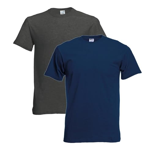 Camiseta unisex de manga corta para niños y niñas, cuello redondo, casual, 100% algodón, para niños de 5 a 14 años, Paquete de 2 - Grafito-azul marino, 7-8 Años