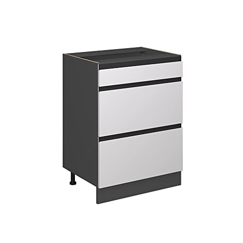 Vicco Küchenunterschrank R-Line, Weiß/Anthrazit, 60 cm J-Shape, mit Schubladen, ohne Arbeitsplatte Vicco Küchenunterschrank R-Line, Weiß/Anthrazit, 60 cm J-Shape, mit Schubladen, ohne Arbeitsplatte