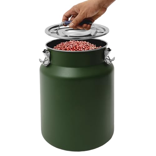 Rice Storage Container, Stainless Steel Airtight Canister 3.2Gal Canisters Container with Lids Locking Clamp, 12L Bucket Food Storage Containers Airtight for Rice Flour Grain Coffee Bean (Green)