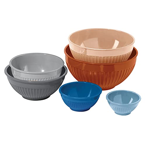Oggi Melamine Ribbed 6 Piece Mixing Bowl Set in assorted colors