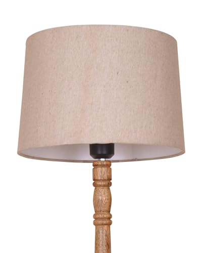 Image of Homesake Mid Century Modern Floor Lamp for Living Room | Hand Turned | Corner Lamp for Living Room, Stand Lamp with Fabric Lampshade for Bedroom, Study Room and Office, (Jute)