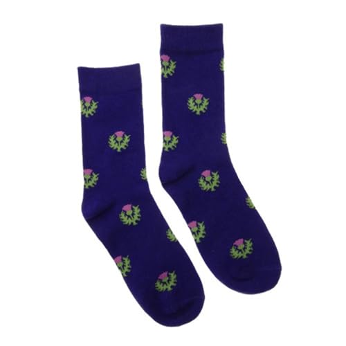 Image of Cotton Dark Blue Socks One size Scottish Thistle High Crew Universal Gift