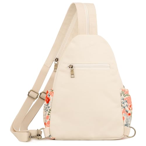 Image of SILKAREA Canvas Sling Backpack Purse for Women Embroidery Travel Multi-purpose Crossbody Backpack Bags Shoulder Bag (Embroidered W)