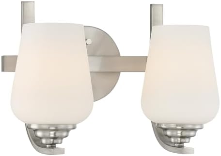 Minka Lavery 1922-84 Shyloh Vanity Bath Light, 2-Light, 120 Total Watts, 13.5-in H x 9.13-in W, Brushed Nickel