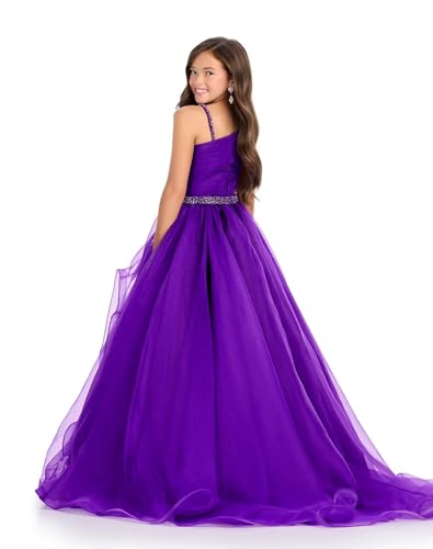 One Shoulder Pageant Dresses for Girls Tulle Beaded Flower Girl Dress Long Junior Kids Party Ball Gown2