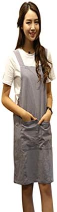 Japanese Style Apron, X Cross Back Strap Aprons, No Tie Design Linen and Cotton Blend Apron with Two Practical Front Pockets,Perfect for Baking Painting Gardening Cleaning,Women's Gifts (Light Gray)