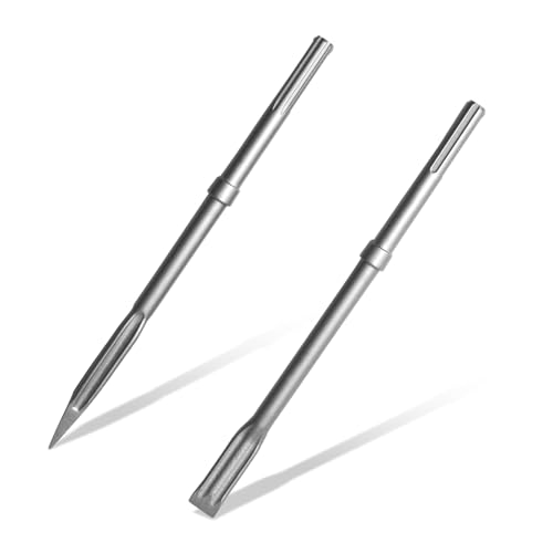 YOSIGHT SDS-Max Lot de 2 marteaux rotatifs – 1 burin pointu et 1 burin plat – Outils en carbure pour béton, brique, pierre, maçonnerie, avec mallette de rangement