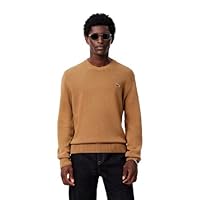 Lacoste Men's Carded Wool Crew Neck Knit Cookie, 3 Brown