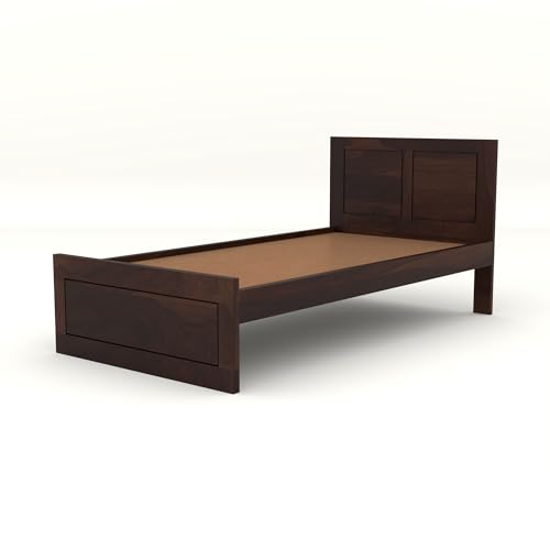 Image of Solid Sheesham Wooden Bed 6X4 Bed Single Bed Without Storage for Bedroom - Single Cot Wooden BedSingle Size for Living Room Guest Room - 12 Month Warranty (Noah Walnut)