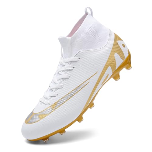 Mens Soccer Cleats Outdoor Spikes Black White Soccer Shoes For Men Professional High-Top Football Shoes Indoor Breathable Athletic Soccer Boots Professional Futsal Competition/Training Sneakers (white1, Adult, Men, 6.5, Numeric, US Footwear Size System, Medium)