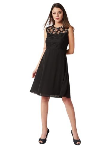 Image of Miss Chase Women's Round Neck Sleeveless Polyester Ruffled Knee- Length Dress