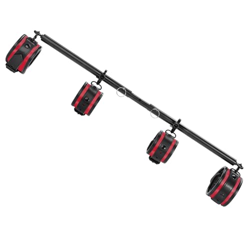 Adjustable Leg Flexibility Trainer - Stainless Steel Stretching Spreader Bar with Cushioned Ankle Straps for Yoga, Dance, Pilates and Athletic Training -Black &Red - image 1
