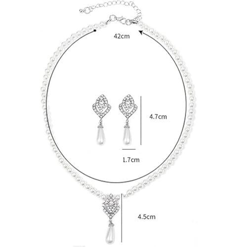Pendientes y collar vintage de perlas de imitación con acabado de alta joyería para mujer 2