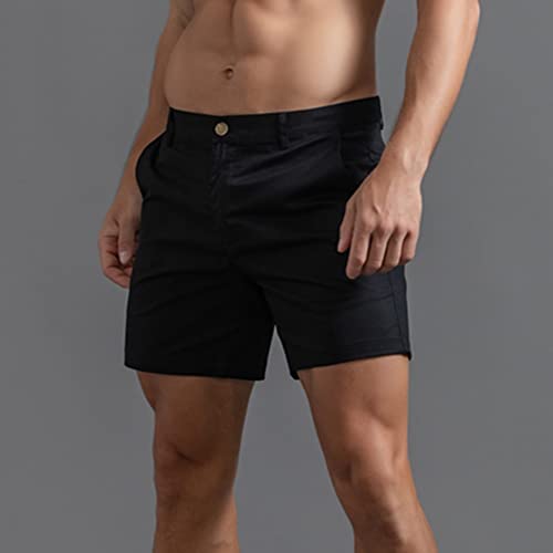 Men's Slim-Fit 6 Inch Flat Front Comfort Chino Shorts Stretch Casual Short Cotton Shorts Black #TOP2
