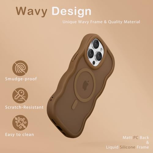 Amzfield Magnetic for iPhone 15 Pro Max Case, Compatible with Magsafe Wavy Frame Cute Translucent Matte Hard Back Silicone Bumper Shockproof Phone Case for iPhone 15 Pro Max Women Girls, Brown by Amzfield - Used condition - Image 4