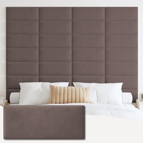 IFNOW Wall Mounted Upholstered Headboard Full, 3D Peel and Stick Soundproof Wall Panels, Reusable and Removable Padded Headboard Leather Bed Headboard, 6 Panels Headboard 9.84" x 23.62", Dark Skin