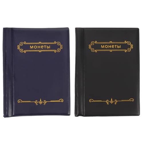 COHEALI Álbum Organizador para Coleccionar Monedas 120 Bolsillos PVC Transparente 2 Unidades Negro y Azul para Guardar y Exhibir Monedas de 28 MM Coleccionistas