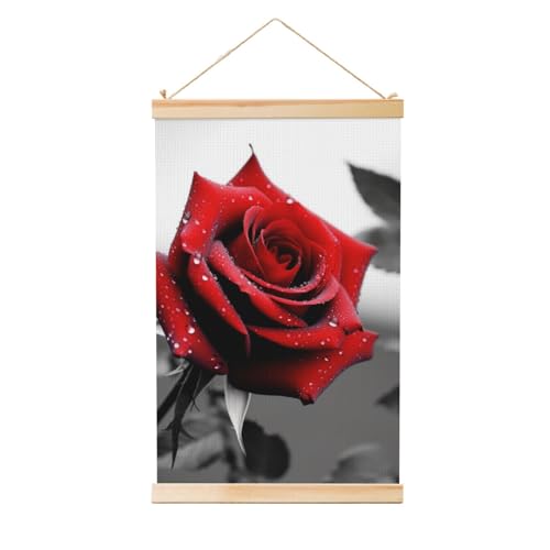 Toile murale de qualité avec cadre en bois tableau prestige rose rouge 91 cm