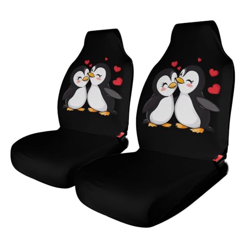 Love Cute Animal Penguins Car Seat Covers Universal Car Front Seats Protector Auto Interior Accessories 2PCS