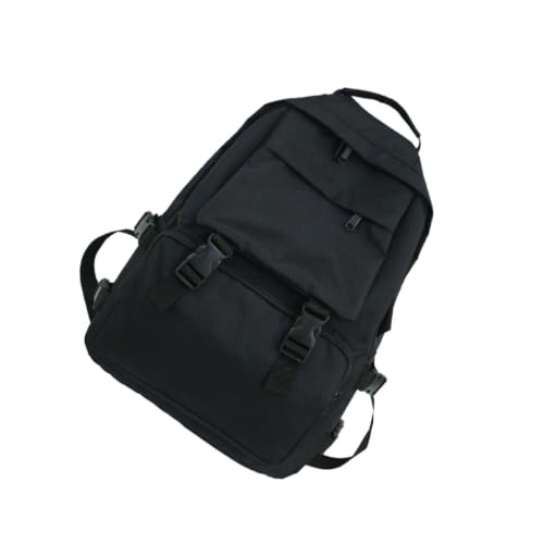 Mochila escolar negra de tela Oxford resistente al desgaste con soporte para botellas
