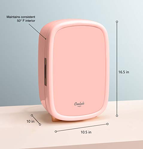 Image of Cooluli Beauty 12L Makeup Fridge - Pink Mini Fridge for Skin Care Accessories, Cosmetics and Facial Masks Storage - Interior LED Lights - for Women & Teen Girls Room
