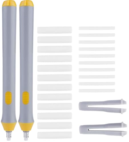 ANAMI 消しゴム 電動消しゴム 電池式 ペン型 電動字消器 電動 静音 替え消しゴム 絵画 製図用 軽量 便利 細かい創作作業 (グレー 2本セット)
