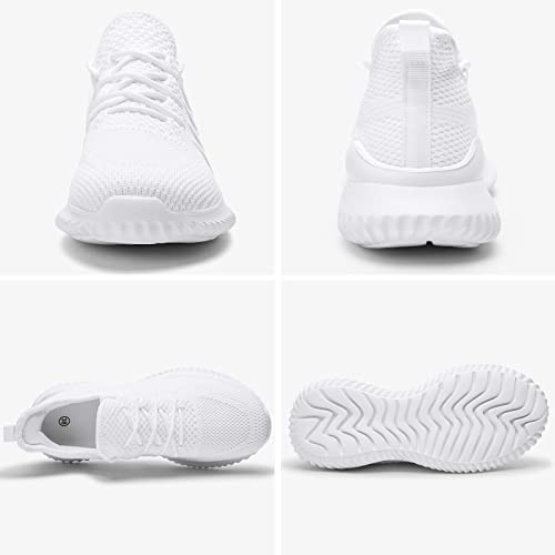 Slow Man Womens Walking Tennis Shoes Fashion Slip On Comfortable Lightweight Memory Foam Athletic Casual Sneakers For Running Gym Workout Nurse All White,8.5 #TOP2