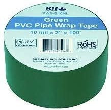 BOSHART PW2-G10NL GREEN PVC PIPE WRAP TAPE 10 MIL X 2" X 100' SUBMERSIBLE PUMP INSTALLATION PIPE WRAP TAPE PACKAGING TAPE 1 PACK