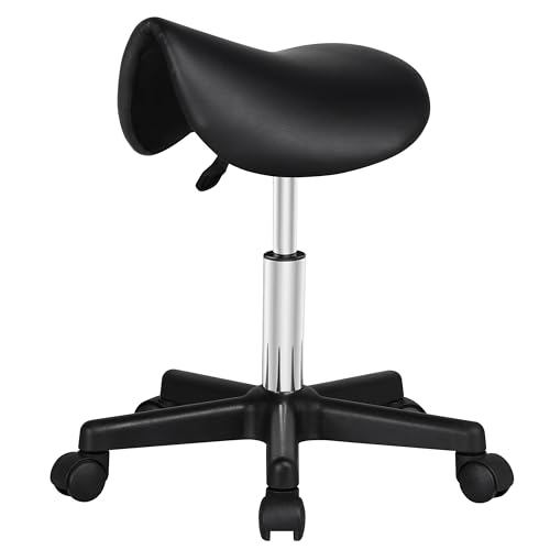 Yaheetech Sgabello a Sella con Ruote Regolabile in Altezza Sedia Estetista Trucco Girevole...