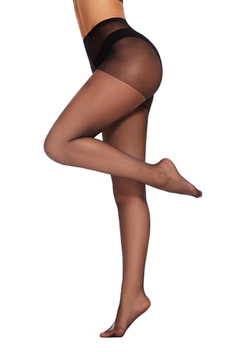 HeyUU Medias finas para mujer, 20 DEN, sedosas, mate, aspecto ultratransparente, medias de control con dedos reforzados, Negro , XL