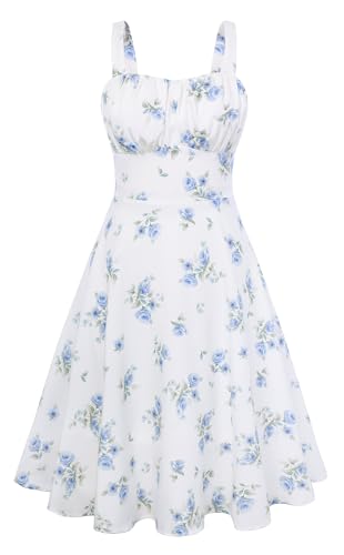 Image of Belle Poque Vintage Floral Dress for Women 2026 Summer A-line Sleeveless Flowy Midi Elegant Wedding Guest Cocktail Dress