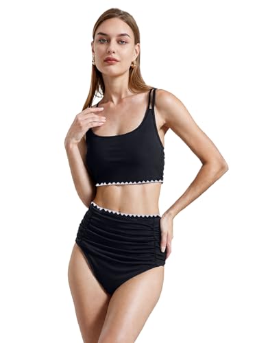 Image of IFFEI Mommy and Me Swimsuits High Waisted Bikini Sets for Women and Girls Two Piece Bathing Suit Swimwear