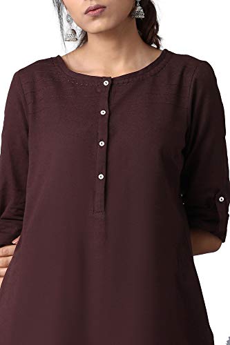 Image of W for Woman Cotton Yellow Solid Mandarin Collar Straight Kurta
