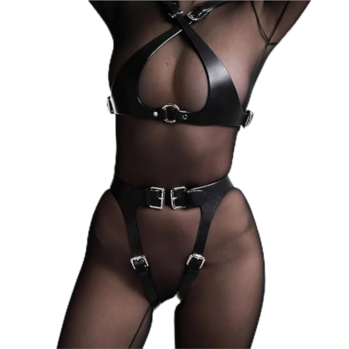 Punk Body Chain Leather Belt For Women Goth BDSM Lingerie Bondage Harness Belt Rave Fashion Accessories(Black)