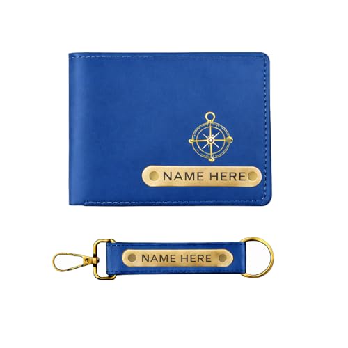 Image of Premium Customized Wallet & Keychain Combo for Men - Stylish Nexon Leather Gift Set with Personalized Name & Charm - Ideal Birthday, Anniversary & Festival Present (Blue)